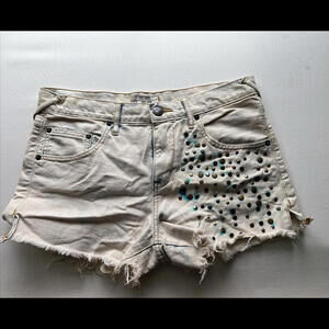 Free People | Gray Golden Hipped Studded Women's Denim Shorts - Size 28